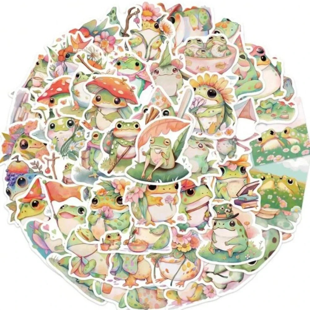 50 multicolor frog mushroom vinyl stickers laptop mug luggage scrapbook decor